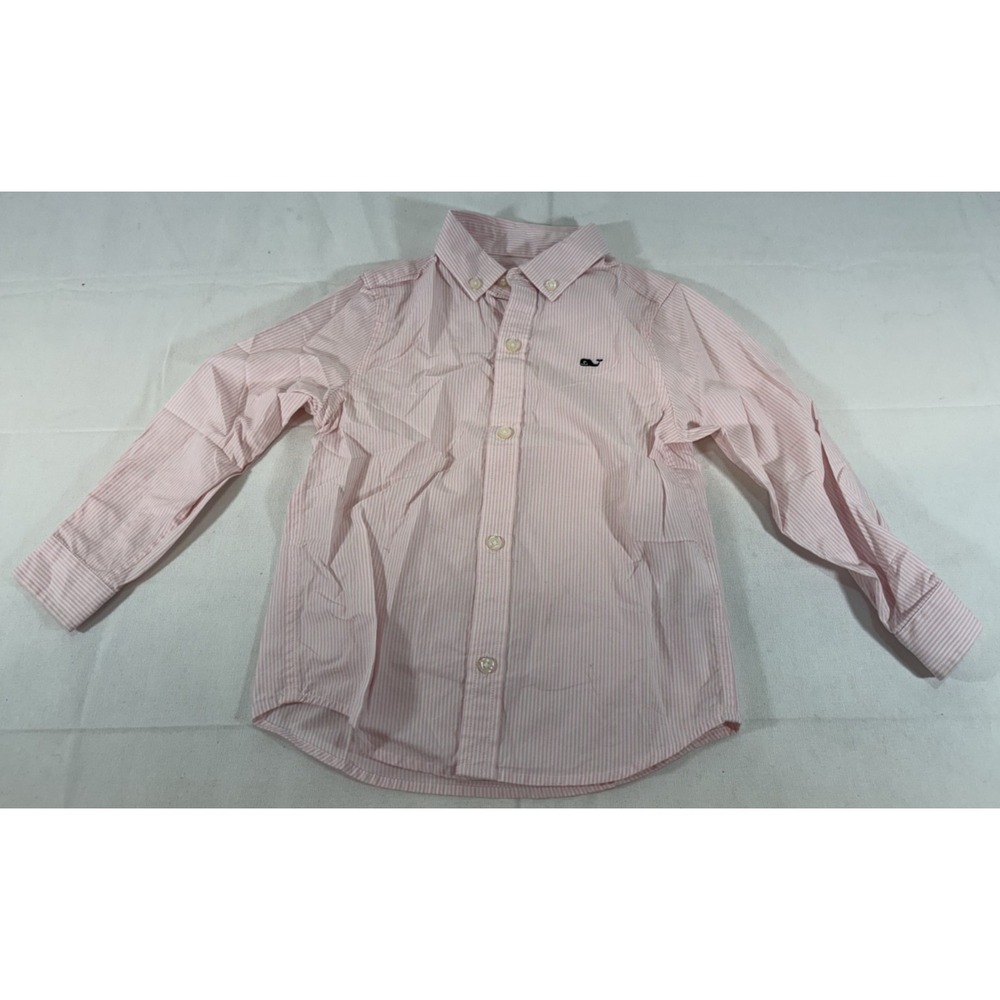 Vineyard Vines Pink White Button Down Shirt Toddler Size 4T Striped Preppy Whale